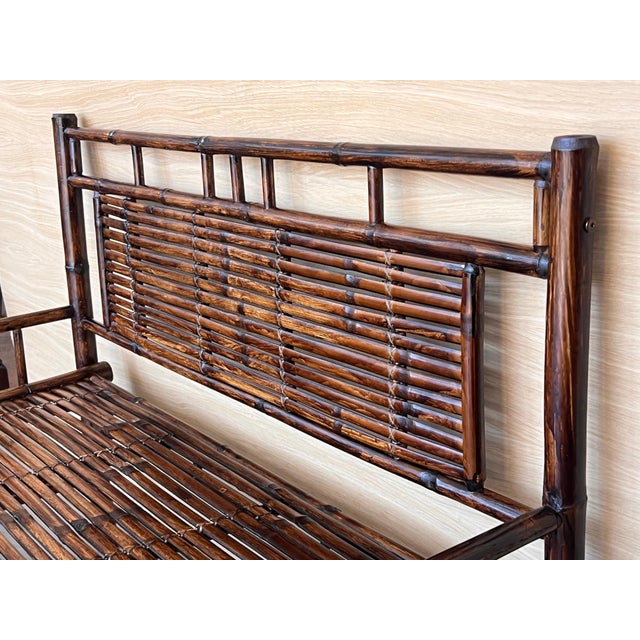 Mid 20th Century High backrest Bamboo Bench with leather ligatures in Style of Edizioni Molto For Sale - Image 12 of 18