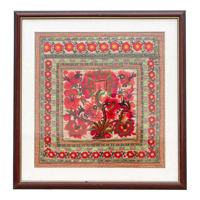 Floral Rhapsody, Antique Framed Textile For Sale