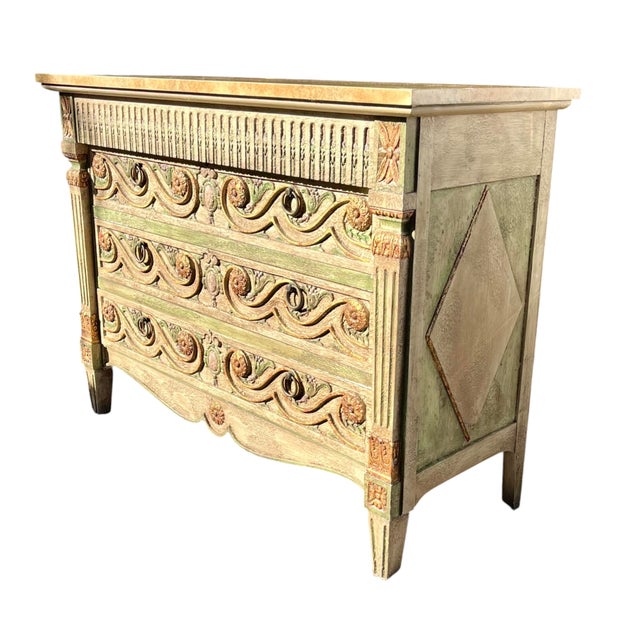 1980s Venetian Style Painted Palm Beach Regency John Widdicomb Chest of Drawers For Sale - Image 14 of 16