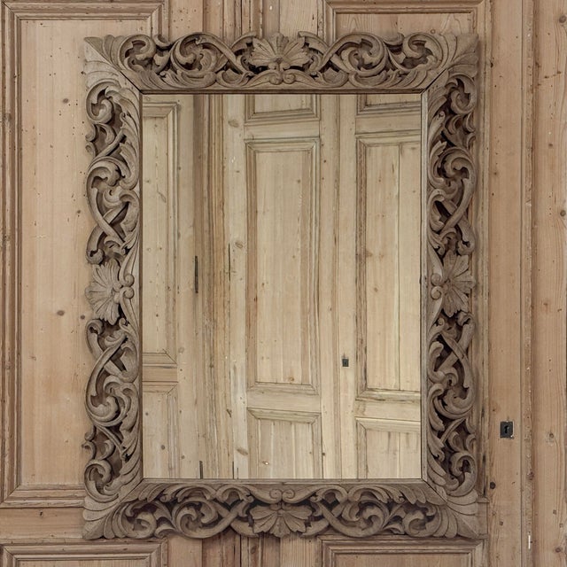 Mid 20th Century Antique French Louis XIV Baroque Stripped Hand-Carved Wood Mirror For Sale - Image 5 of 18