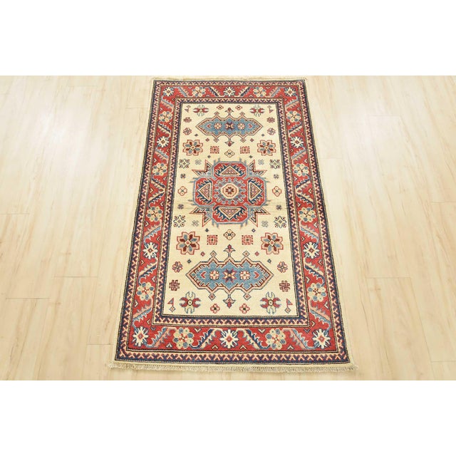 Farmhouse Kazak Rug 2’11” X 5′ Beige Wool Tribal Hand-Knotted Oriental Carpet For Sale - Image 3 of 13