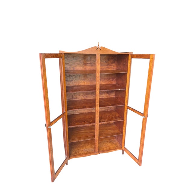 Mid 20th Century Antique Oak Glass Display Cabinet – Industrial Country Store Vitrine, Bookcase For Sale - Image 5 of 18