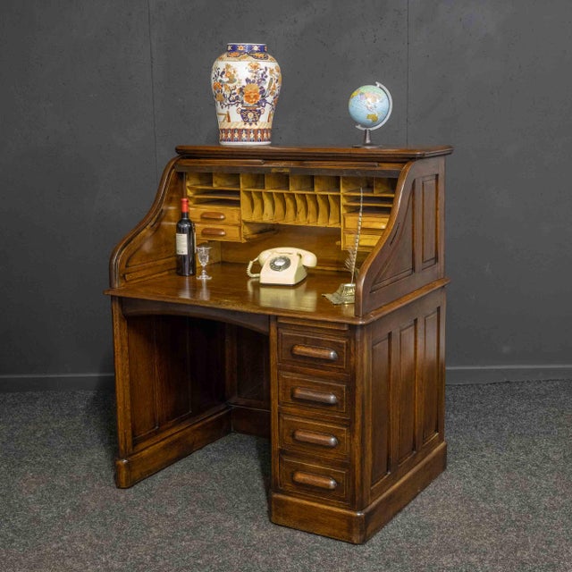 Edwardian Oak Roll Top Desk, 1890s For Sale - Image 18 of 18