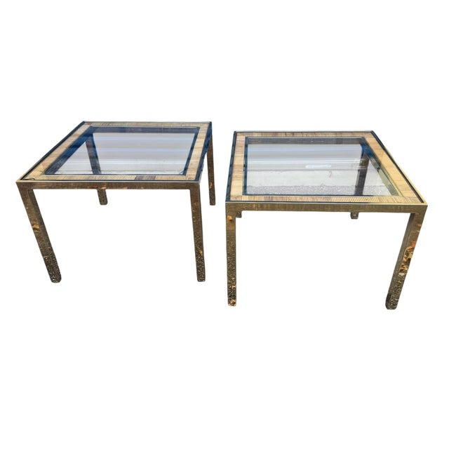 Mid Century Modern Square Brass and Rattan Side Table - A Pair For Sale - Image 12 of 12