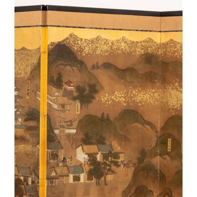 Japanese Village Landscape Scene Byobu Screen, 19th Century For Sale In New York - Image 6 of 13