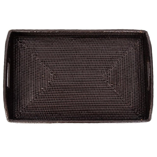 Artifacts Rattan Rectangular Serving Tray with High Handles in Tudor Black - 21" For Sale In Houston - Image 6 of 12
