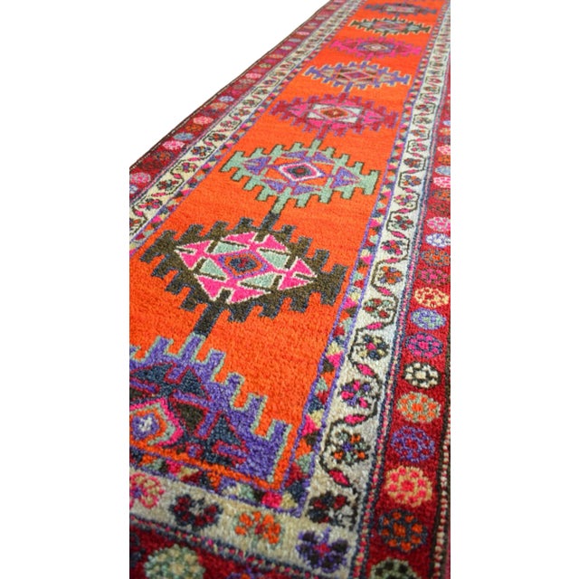 Shimmery Turkish Runner Rug. Hand-Knotted Tribal Extra Long Halway Rug Kitchen Decor - 2′9 × 13′8″ For Sale - Image 10 of 16