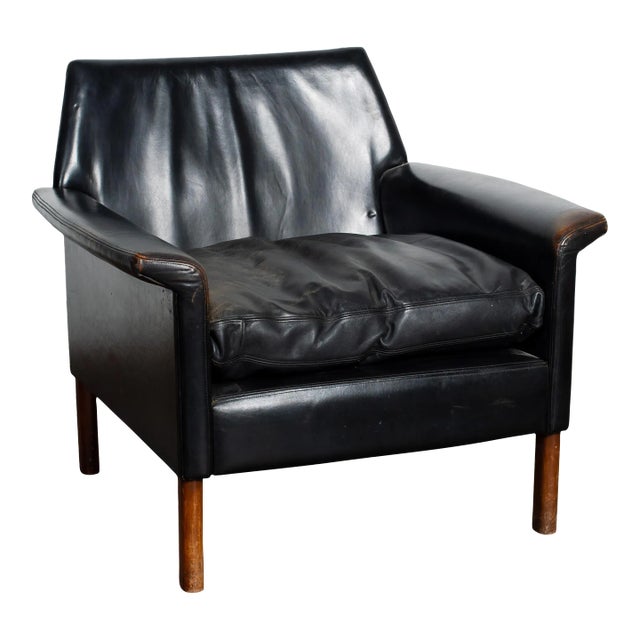 Early 20th Century Vintage Black Leather Armchair For Sale