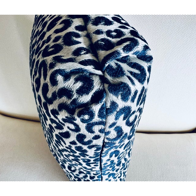 Single Lumbar Oblong Pillow/Cushion With Blue/White Modern Animal Print For Sale - Image 4 of 8