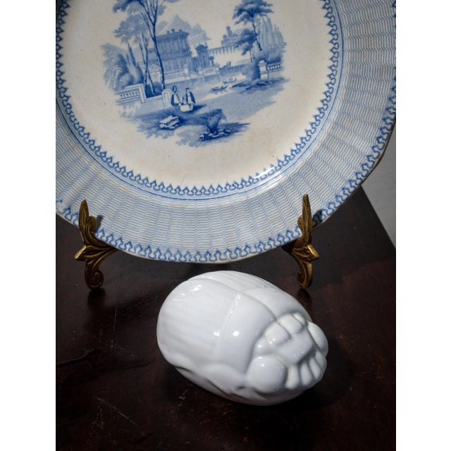 Lovely Italian ceramic white scarab by Bellini with original label on bottom in fine vintage condition with no chips or...