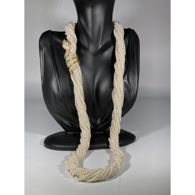 Gemstone Japanese Akoya Pearl with Snake Diamond Slider and Clasp Opera Length Necklace For Sale - Image 7 of 18