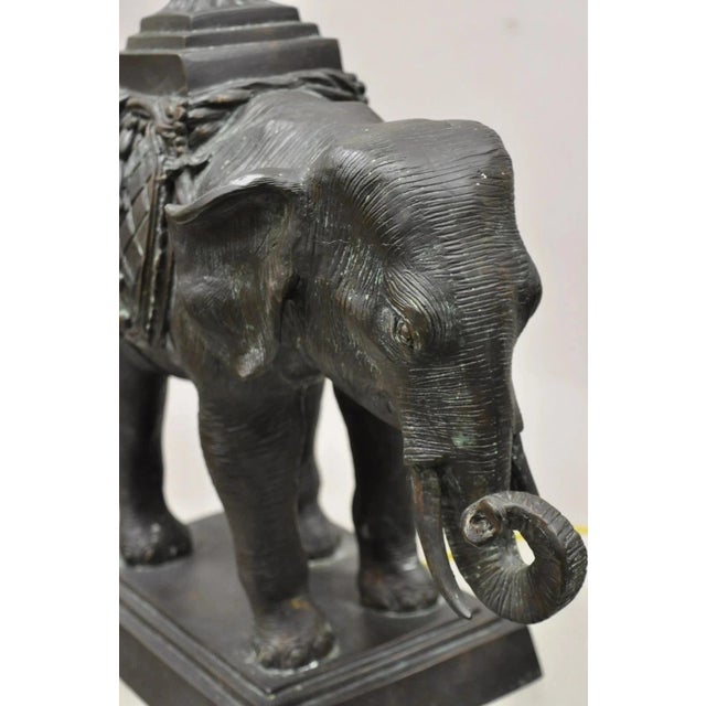 Late 20th Century Maitland Smith Bronze Figural Elephant Table Lamp Faux Tooled Leather Shade (A) For Sale - Image 12 of 12