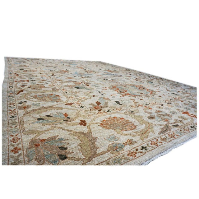 Textile Persian Sultanabad Wool 10x14 Ivory, Rust, Light Blue & Tan Handmade Area Rug #1142046 For Sale - Image 7 of 9