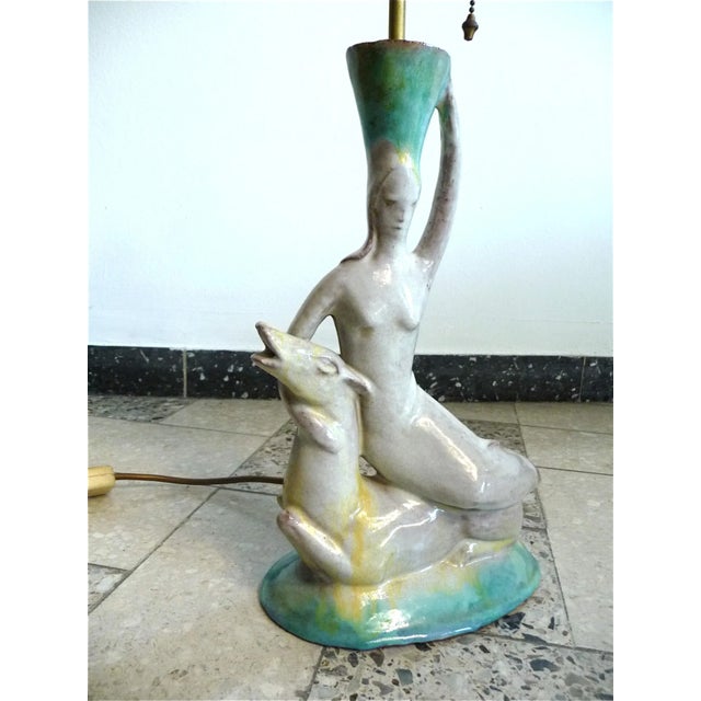 - Vintage German ceramic lamp - Upper part and support made of brass - Includes an earlier replacement cable and...