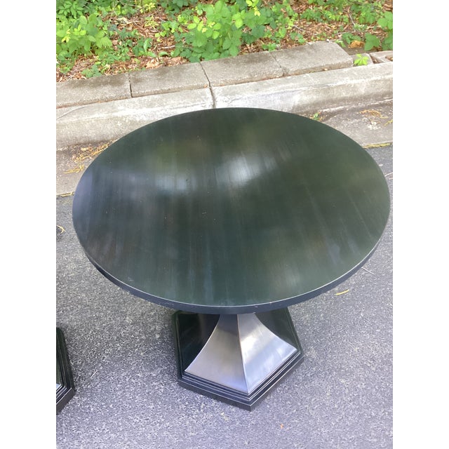 2010s Eichholtz Attributed Harlem Round Piano Black Top End Tables - A Pair For Sale - Image 5 of 8