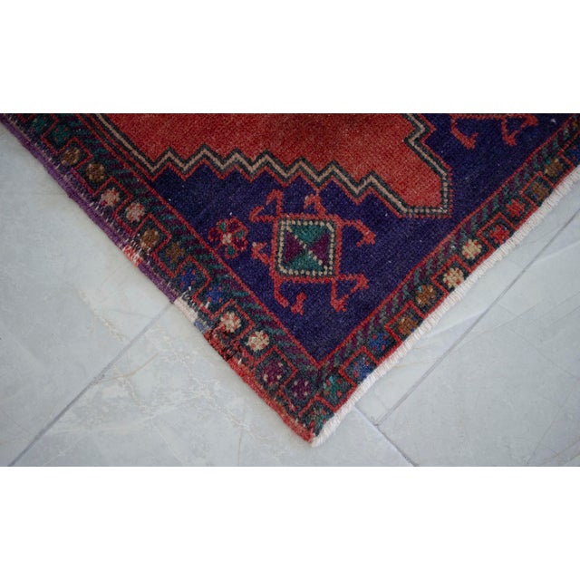 Tangerine Front of Bath Kitchen Sink Rug Hand Made Bath Mat Faded Mini Rug 1'9" X 3'6" For Sale - Image 8 of 13