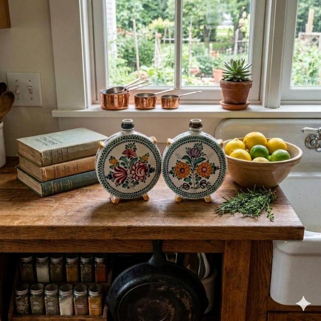 Ceramic 1950s Mid-Century Modra Slovak Majolica Ceramic Canteens - A Pair For Sale - Image 7 of 9