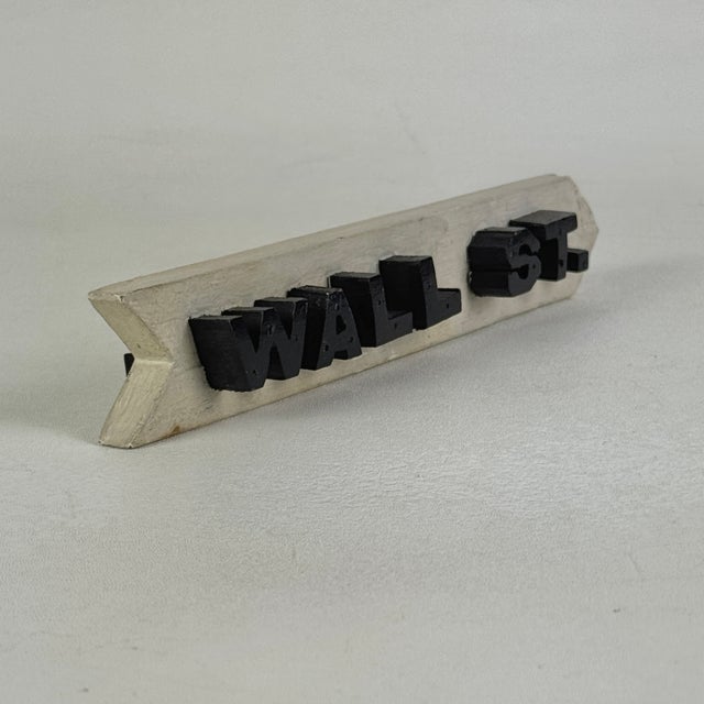 American Vintage Small Double Sided "Wall St." Wooden Arrow Shaped Sign With Raised Lettering, Circa 1940s For Sale - Image 3 of 10