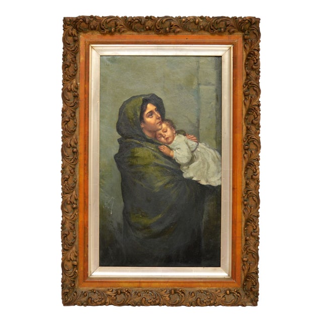 Mother and Baby, 1860, Oil on Canvas, Framed For Sale