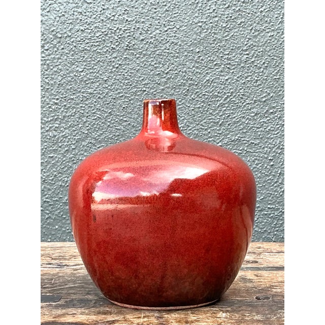 Vintage Sang De Bouf Red Glazed Ceramic Vase For Sale - Image 9 of 12