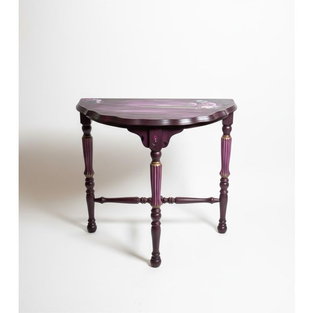 Late 20th Century Late 20th Century Hand Painted Floral Demi-Lune Console Table in Burgundy and Blush For Sale - Image 5 of 6