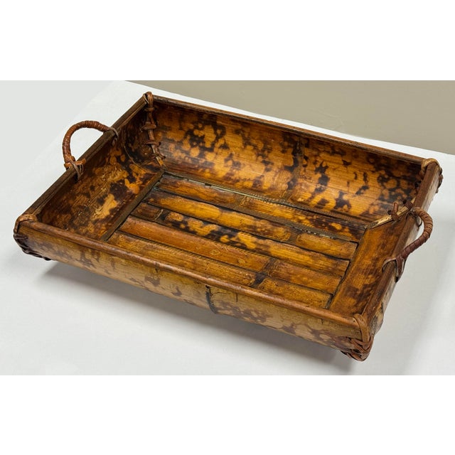 Vintage Burnt Tortoise Shell Rattan Basket Tray For Sale - Image 4 of 12