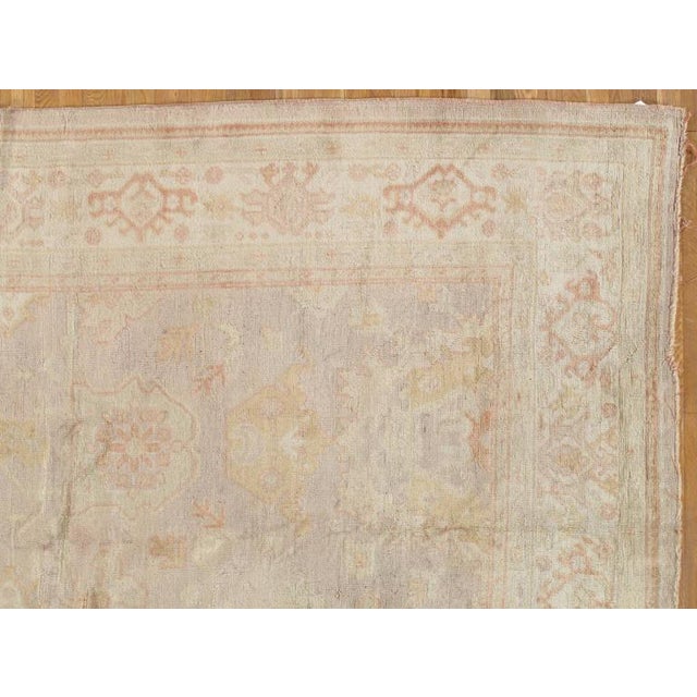 Early 20th Century Antique Angora Oushak Carpet, Handmade Oriental Rug, Shrimp, Taupe, Cream Fine For Sale - Image 5 of 5