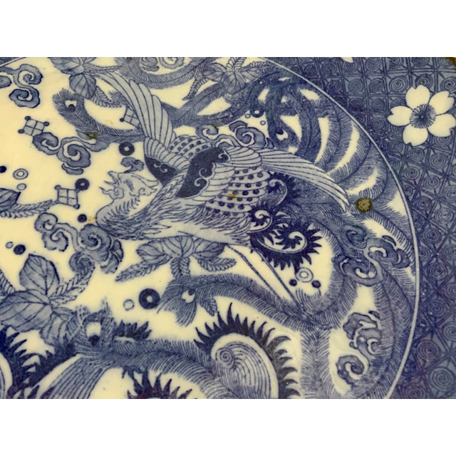 Vintage Large Blue & White Platter For Sale - Image 9 of 13