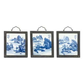 Chinese Blue and White Porcelain Plaques, 3 For Sale