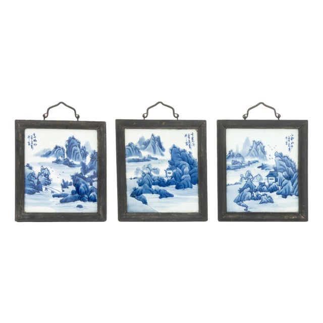 Chinese Blue and White Porcelain Plaques, 3 For Sale