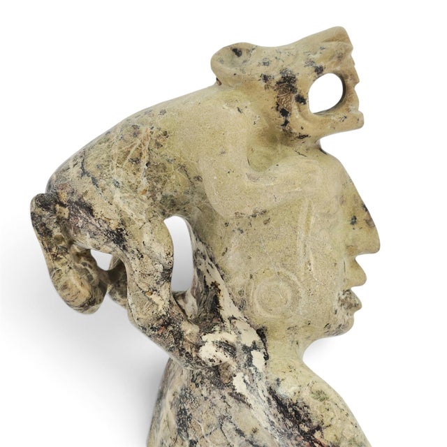 Vintage Mexican Hand-Carved Onyx/Tecali Jaguar Warrior Sculpture, 11 Inch For Sale - Image 14 of 16