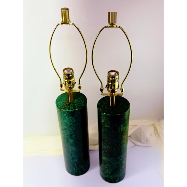 1990s 1990s Verde Polished-Marble Table Lamps - A Pair For Sale - Image 5 of 5