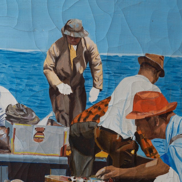 Early 20th Century Fishermen Painting, 1940s For Sale - Image 5 of 9