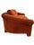 Sculptural postmodern sofa, circa 1980s. Newly upholstered in a rich burnt cinnamon/terracotta Italian chenille....