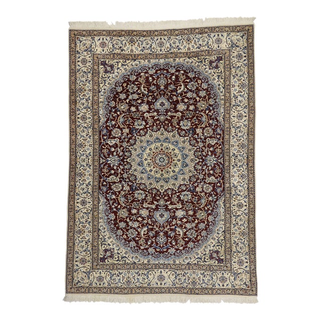 Persian Nain Wool & Silk Rug - 06'08 X 09'04 For Sale