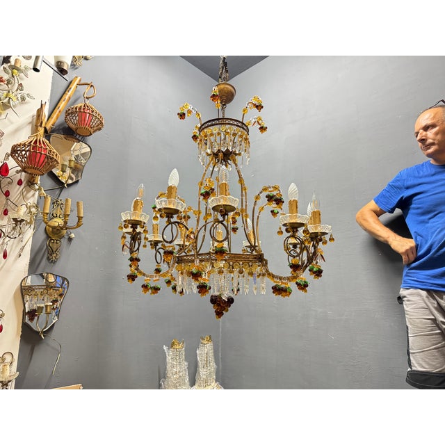 Large Italian Murano Glass Fruit and Floral Chandelier, 1950s For Sale - Image 17 of 18
