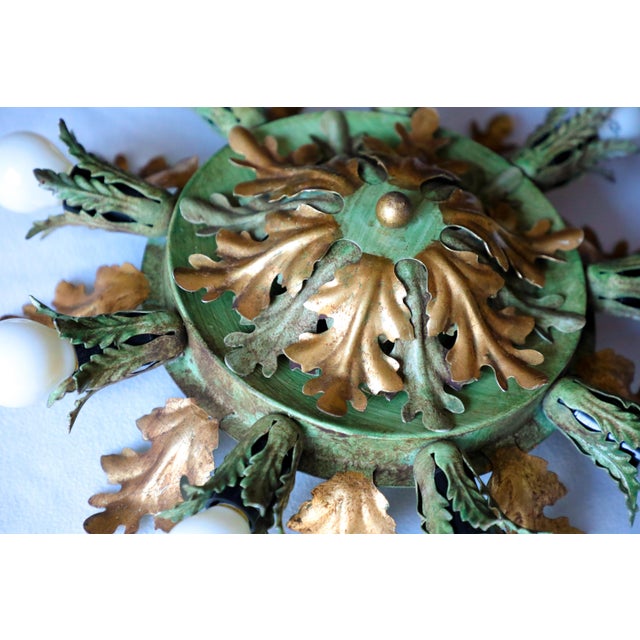 Metal Vintage Gold & Green Florentine Ceiling Lamp from Banci, 1970s For Sale - Image 7 of 15