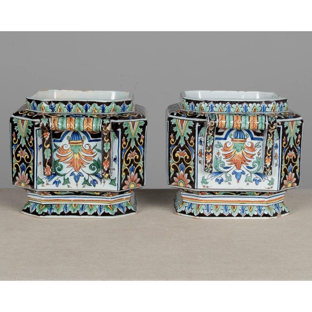 Blue 19th Century French Desvres Jardinière and Cachepot Set of 3 For Sale - Image 8 of 17