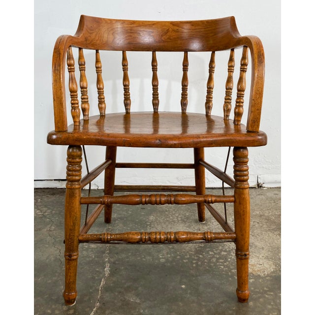 Antique Saloon Style Wood Captain's Chair For Sale In Kansas City - Image 6 of 12