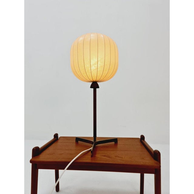 Mid-Century Cocoon Teak and Brass Table Lamp from Vereinigte Werkstätten Munich, 1960s For Sale - Image 3 of 12