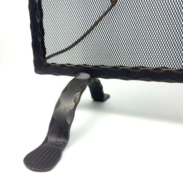Hand-Forged Wrought Iron Fireplace Screen (Single Panel) Decorative Leaf Design Spark Guard For Sale - Image 6 of 7