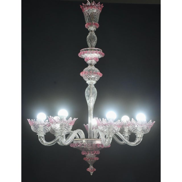 1970s Wonderful Vintage Pink Venetian Chandelier Murano Glass 7 Arms For Sale - Image 11 of 18