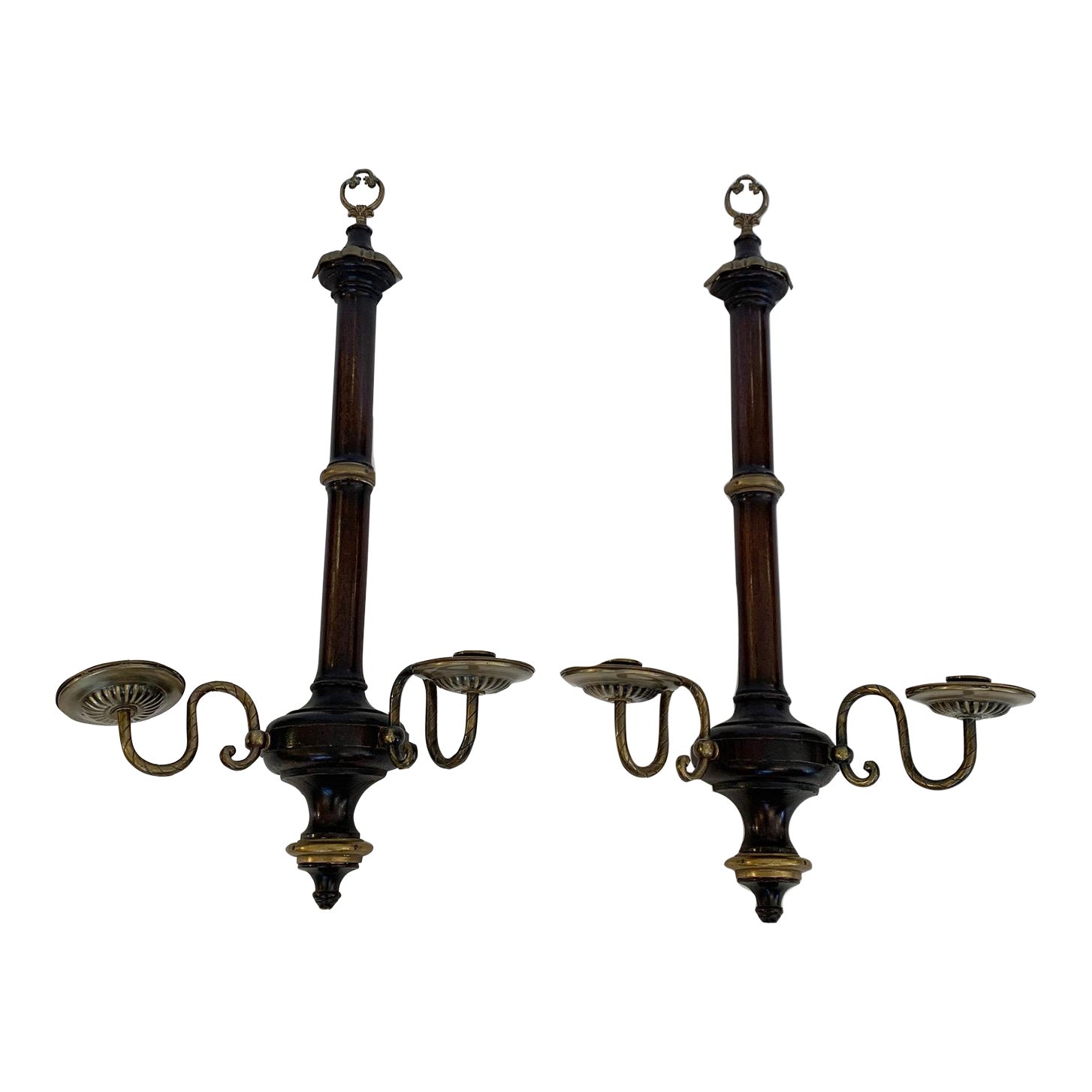 Vintage Mahogany & Brass Candle Sconces A Pair Chairish