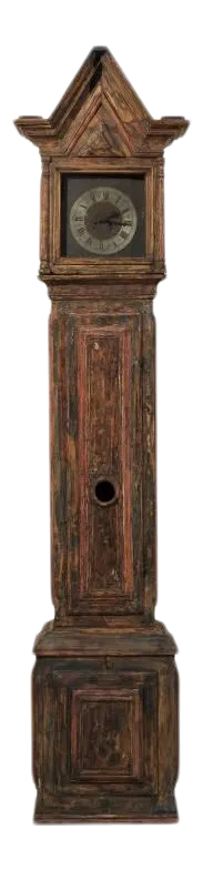18th Century Swedish Wood Clock with Linear Profile and Triangular Crest