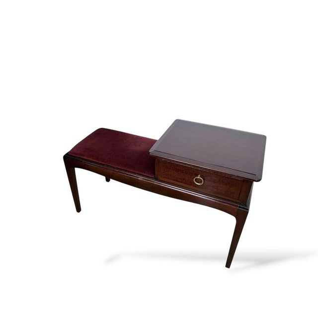 Mid-Century Mahogany Hallway Bench with Drawer and Velvet Seat, 1960s For Sale - Image 4 of 8