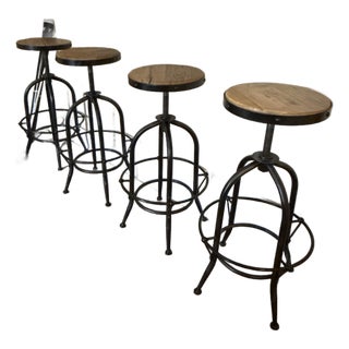 Farmhouse Wood & Iron Round Adjustable Stool For Sale