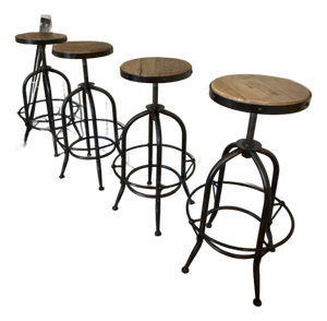 Farmhouse Wood & Iron Round Adjustable Stool