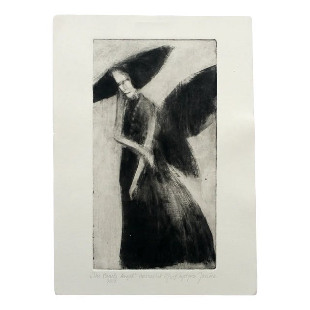 Krystyna Jaszke, Black Angel, Mezzotint on Paper, 2013 For Sale