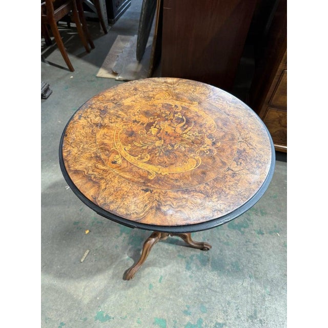Wood Victorian Walnut Marquetry Occasional Table with Floral Inlay For Sale - Image 7 of 9