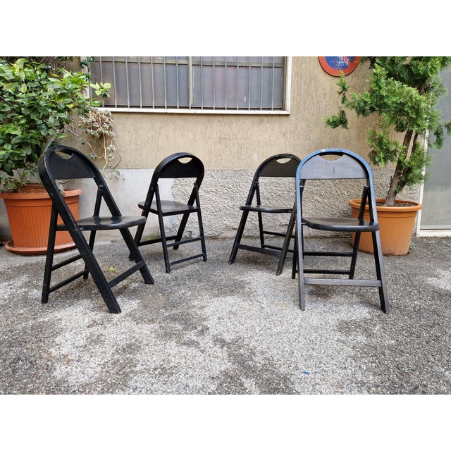 Tric Folding Chairs in Black Lacquered Wood by Achille and Pier Giacomo Castiglioni for BBB Bonacina, 1970s, Set of 4 For Sale - Image 14 of 15